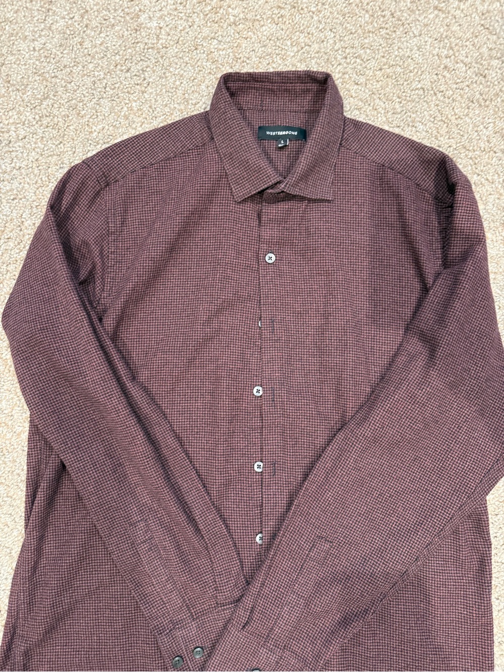 Westzeroone Men's Long-Sleeve Burgundy Check Dress Shirt